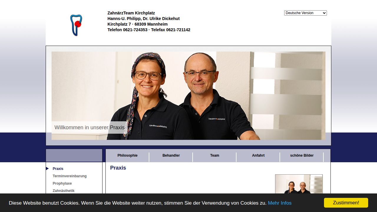 Startseite der Internetseite von Zahn&auml;rzTeam Kirchplatz Hanns-Ulrich Philipp, Dr. Ulrike Dickehut
