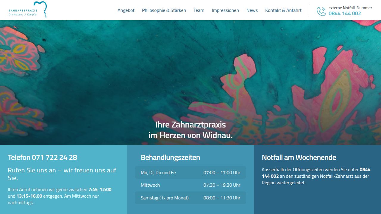 Startseite der Internetseite von Dr.med.dent. Johannes Kampfer